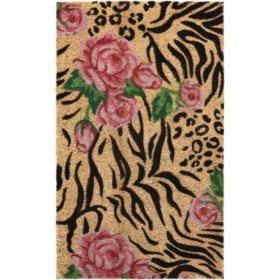 Mina Victory Animal Print Roses Beige Black Outdoor Doormat