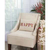 Mina Victory Home For The Holiday Happy Holiday Natural Throw Pillow 