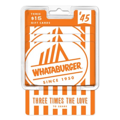 Whataburger 45 Value Gift Cards 3 X 15