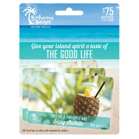 Bahama Breeze $75 Gift Card Multi-Pack, 3 x $25