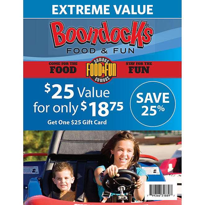 Boondocks Food and Fun $25 Value Gift Card - 1 x $25