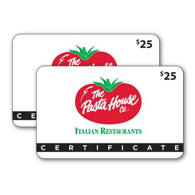 $50 (2 x $25) The Pasta House Gift Cards