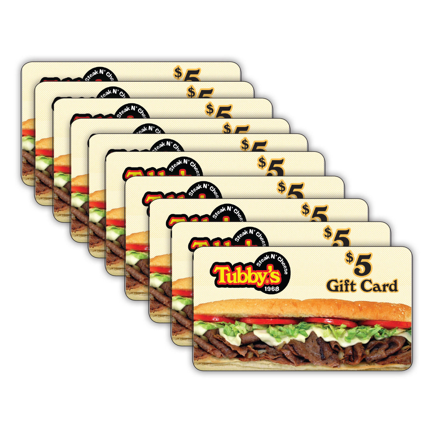 Tubby's Grilled Submarines $50 Multi-Pack - 10/ $5 Gift Cards