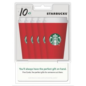 Starbucks Red Cup $50 Gift Card Multi-Pack, 5 x $10