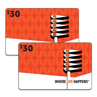 Norms Restaurants LLC 60 Value Gift Cards 2 x 25 Plus 10 Card