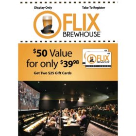 Flix Brewhouse 50 Value Gift Cards 2 X 25 Sam S Club