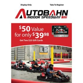 Autobahn Indoor Speedway $50 Value Gift Cards - 2 x $25
