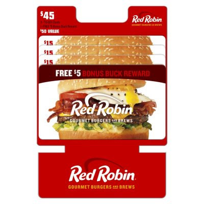 THREE $15 Red Robin Gift Cards...