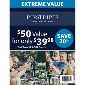 Pinstripes $50 Value Gift Cards - 2 x $25