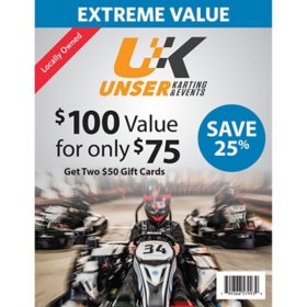 Unser Karting and Events $100 Value Gift Cards - 2 x $50