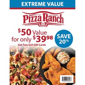Pizza Ranch $50 Value Gift Cards - 2 x $25
