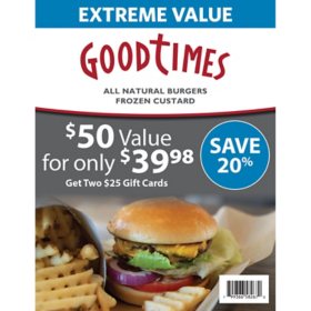Good Times Burgers and Frozen Custard $50 Value Gift Cards - 2 x $25