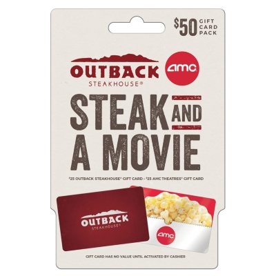 Outback Amc Dinner And A Movie 50 Value Gift Cards 2 X 25 Sam S Club