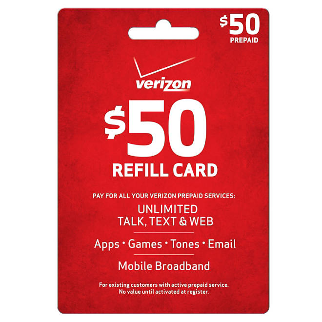 Verizon Wireless Refill Prepaid Airtime - $50
