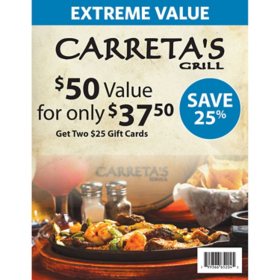 Carreta's Grill $50 Value Gift Cards - 2 x $25