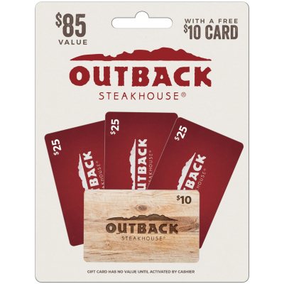 Outback Steakhouse 85 Value Gift Cards 3 X 25 Gift Cards With A Bonus 10 Card Sam S Club