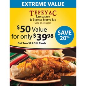 Tepeyac Restaurant $50 Value Gift Cards - 2 x $25