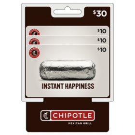 Chipotle $30 Gift Card Multi-Pack, 3 x $10