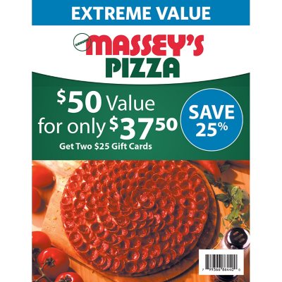 Massey's Pizza 50 Value Gift Cards 2 x 25 Sam's Club