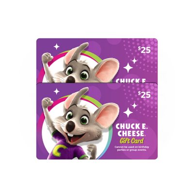 Chuck E Cheese 50 Value Gift Cards 2 X 25 Sam S Club