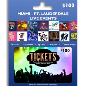 Tickets Card Miami & Ft. Lauderdale Live Events $100 Value