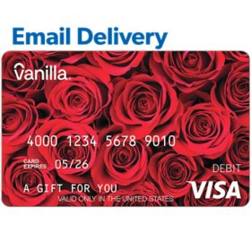 Vanilla Visa Red Roses Email Delivery Gift Card, Various Amounts