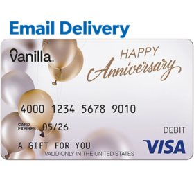 Vanilla Visa Anniversary Email Delivery Gift Card, Various Amounts