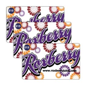 Roxberry Juice Company $45 Value Gift Card Multi Pack, 3 x $15