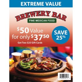 Brewery Bars $50 Value Gift Cards - 2 x $25