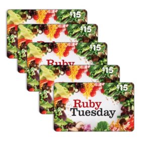Ruby Tuesday $75 Gift Card Multi-Pack, 5 x $15