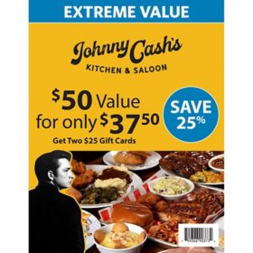 Johnny Cash's Kitchen and Saloon $50 Value Gift Cards - 2 x $25