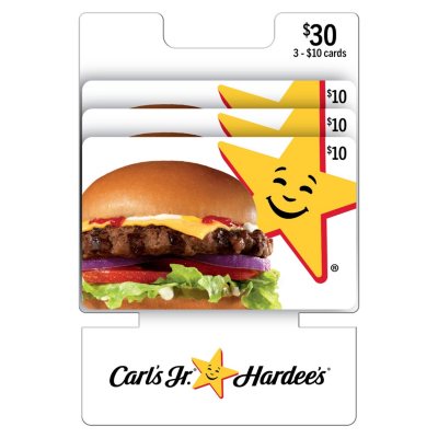 Carl S Jr Hardee 30 Value Gift Cards 3 X 10