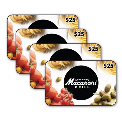 Romano S Macaroni Grill 100 Value Gift Cards 4 X 25 Sam S Club