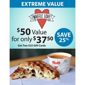 Waffle Love $50 Value Gift Cards - 2 x $25