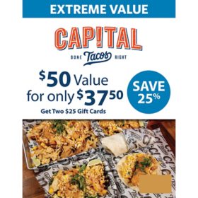 Capital Tacos $50 Value Gift Cards - 2 x $25