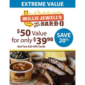 Willie Jewell's BBQ $50 Value Gift Cards - 2 x $25