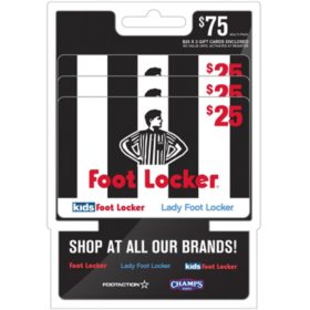 Foot Locker $75 Gift Card Multi-Pack, 3 x $25