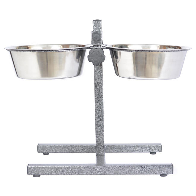 Iconic Pet Adjustable Stainless Steel Pet Double Diner for Dogs (Choose Your Size)