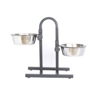 Iconic Pet Adjustable Stainless Steel Pet Double Diner, U Design (Choose Your Size)