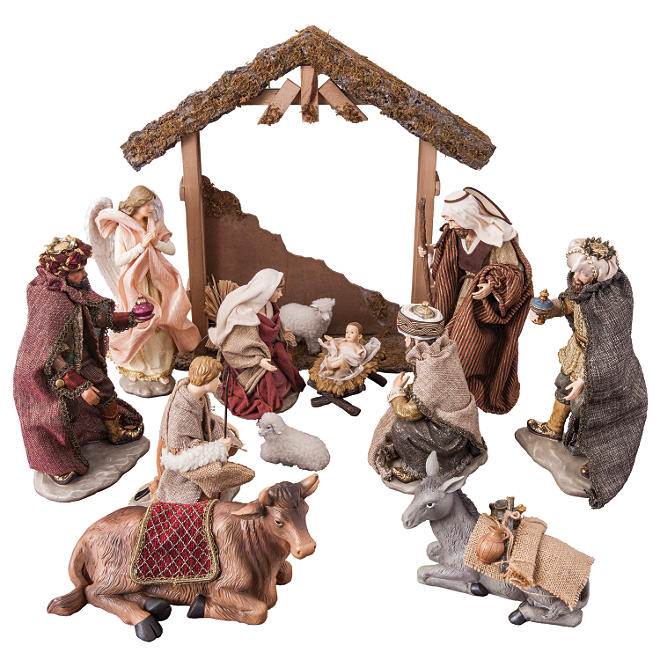 Hand-Painted Indoor Nativity Set (14 pcs.)
