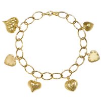 7.5" Six Heart Dangling Charm Bracelet in 14K Yellow Gold