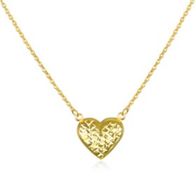 14K Gold Reversible Heart Necklace Diamond Cut and Polished Heart