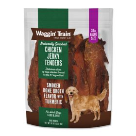 Waggin Train Chicken Jerky Tenders with Bone Broth & Turmeric, High Protein Dog Treats, 36oz