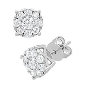 1 00 Ct Tw Round Cut Diamond Stud Earrings In 14k White Gold