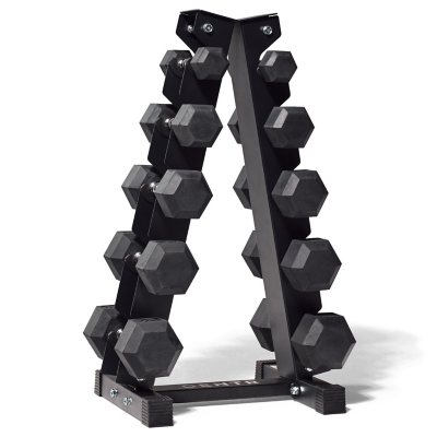 Centr 5-25 Lb Dumbbell Weight Set with Rack, 210 lb Set with 3-Month ...