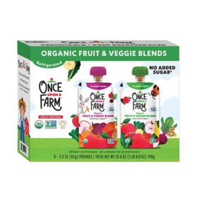 Once Upon A Farm Organic Fruit & Veggie Blend Variety Pack, 3.2oz., 8ct.