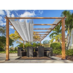 Paragon Outdoor 11' x 16' Florence Aluminum Pergola in Canadian Cedar Finish with Silver Canopy