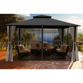 Paragon Outdoor 11' x 14' Kingsbury Gazebo with Privacy Curtains and Mosquito Netting 