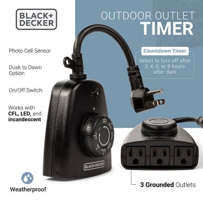 Black + Decker Set of 2 Wireless Remote-Control Timer Outlets ,White