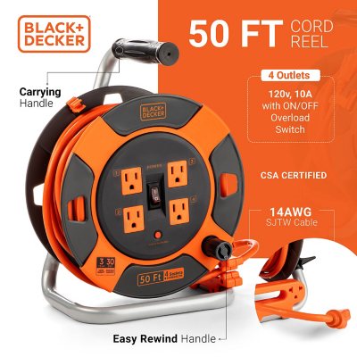 BLACK+DECKER Retractable Extension Cord - 50' with 4 Outlets
